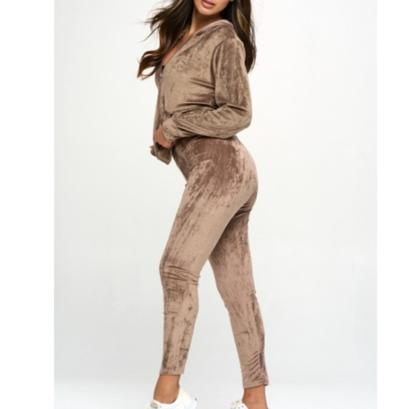 Zip Hoodie Velour Track Suit Set- Burgundy/Pink - Picture 7 of 8